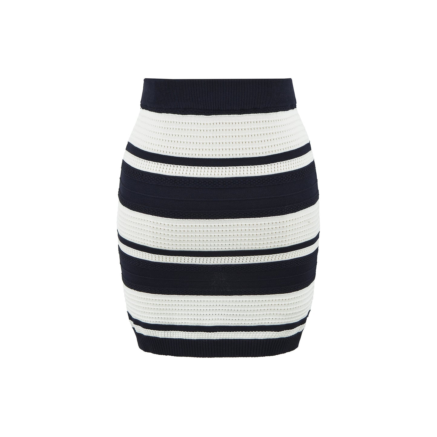 Striped Color-block Knit Set for Women, Round Neck Short Sleeve High Waist Top, Elegant Fitted Bodycon Mini Skirt