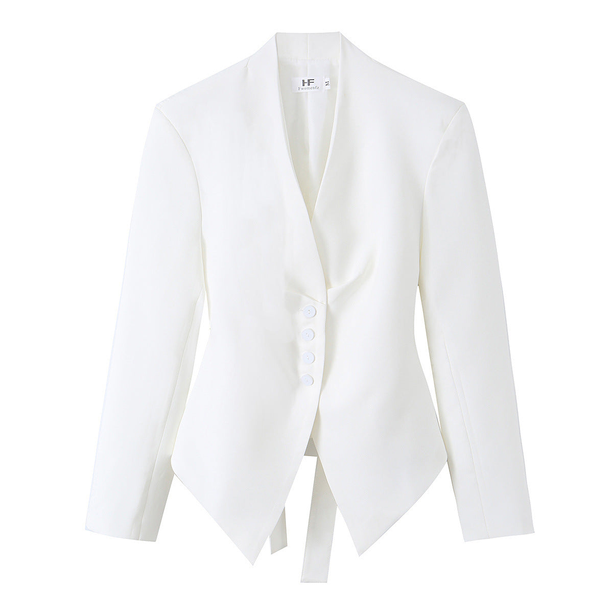Single breasted chest pleated long sleeved suit jacket without buttons