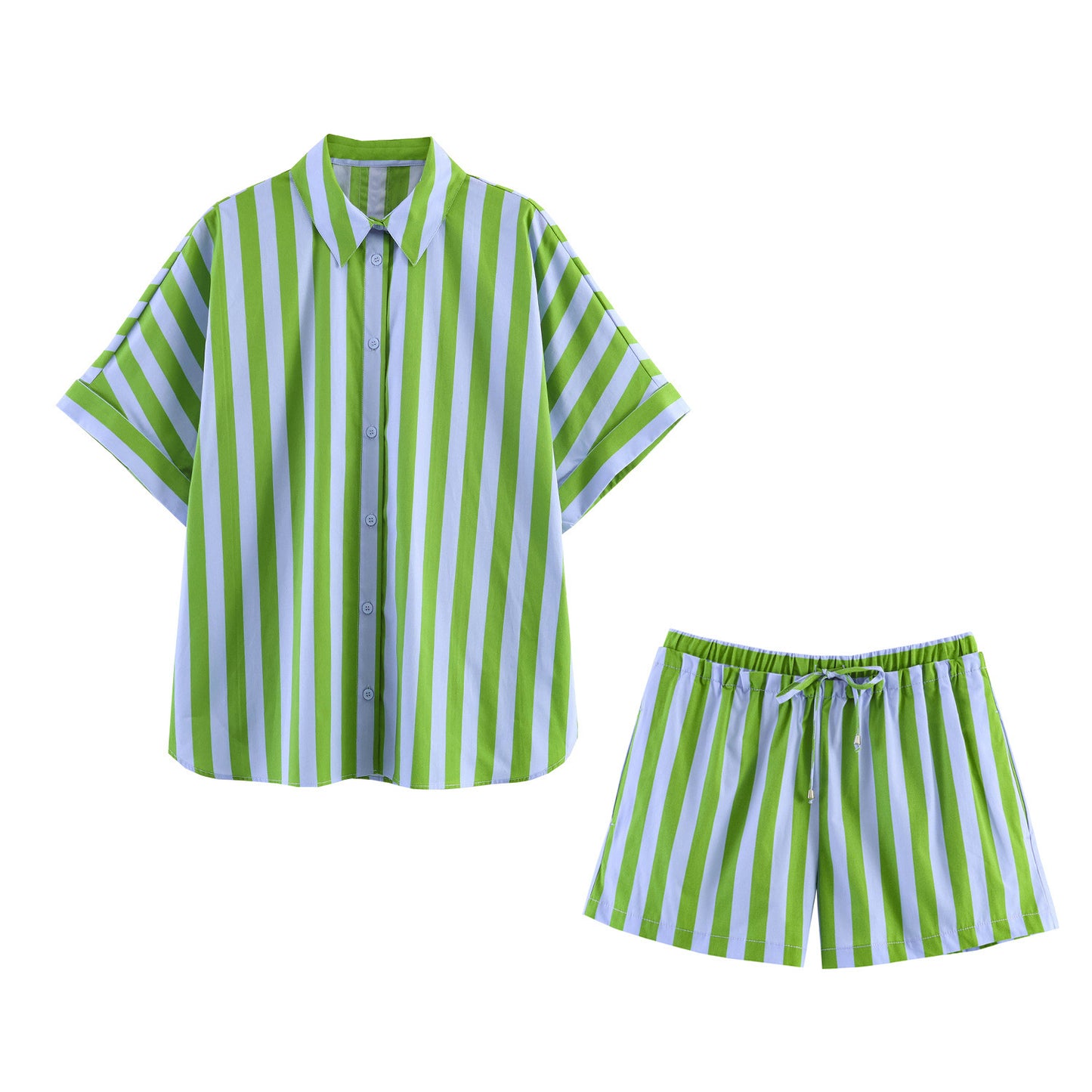 Striped women's casual top+shorts set
