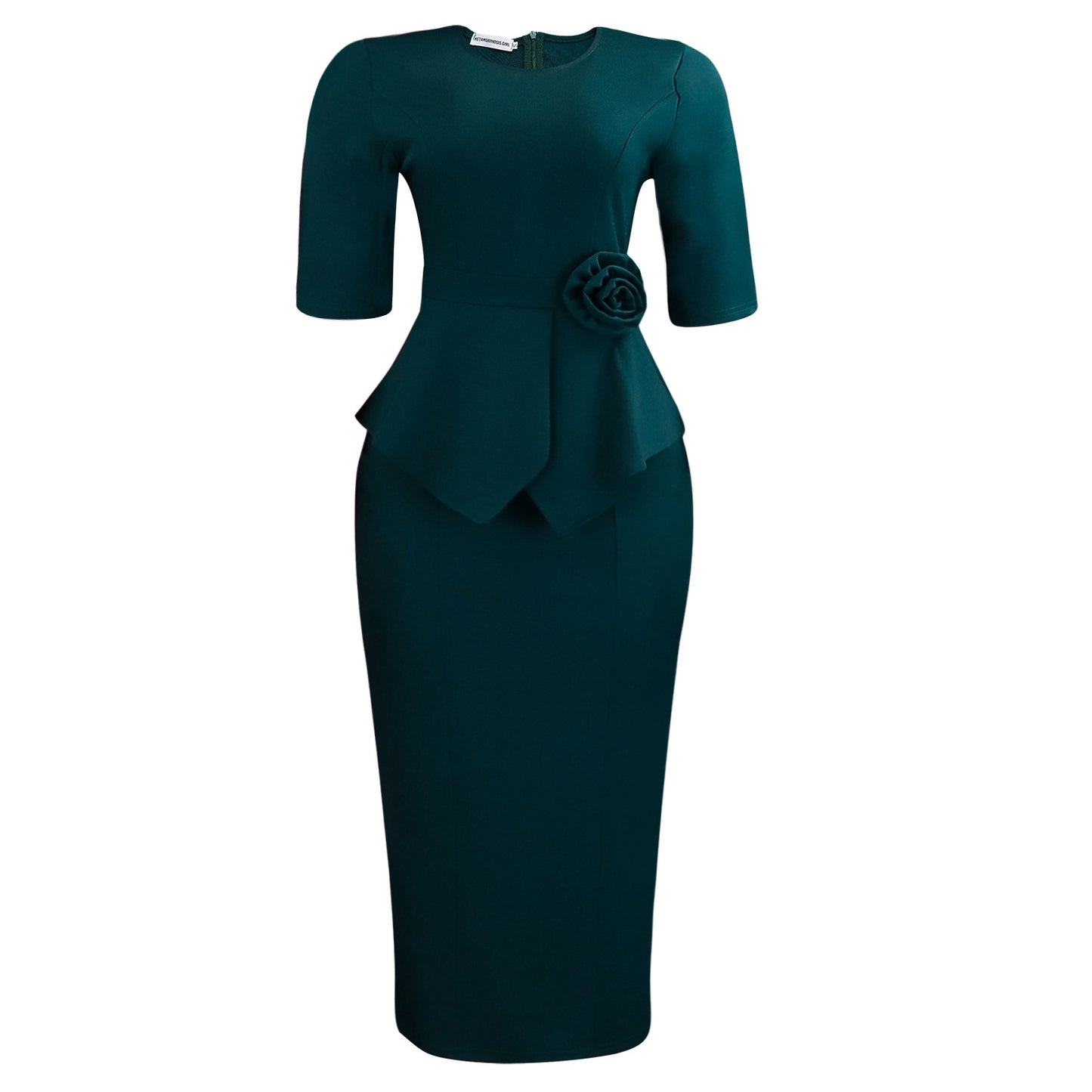 Solid color hip hugging lotus leaf edge three-dimensional flower dress