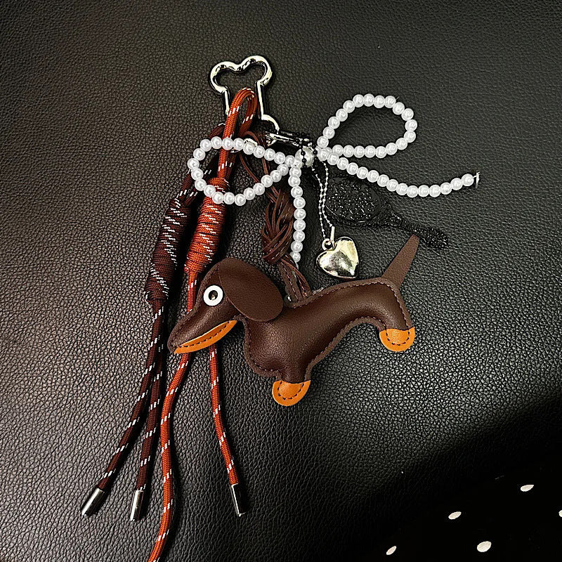 Sausage Dog Car Keychain Bag Pendant Handmade Weaving Pendant