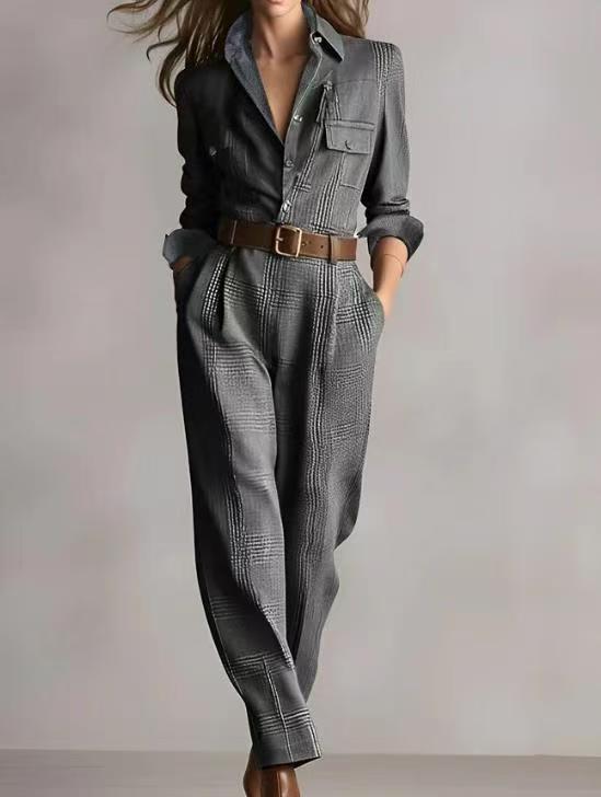 Classic Vintage Plaid Cargo Jumpsuit for Women