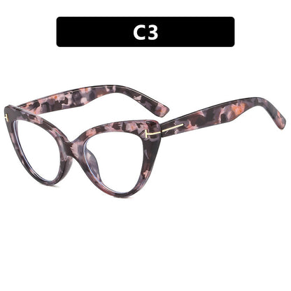Letter T Triangle Cat Eye Flat Mirror New Frame Anti Blue Light Ins Fashion Frame Glasses Trend
