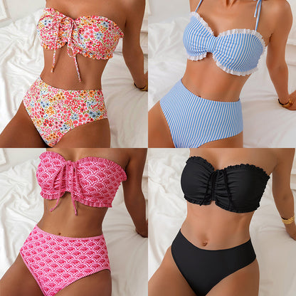Cross-border  Separate Tube Top Ruffle Strapless Swimsuit Set Bikini