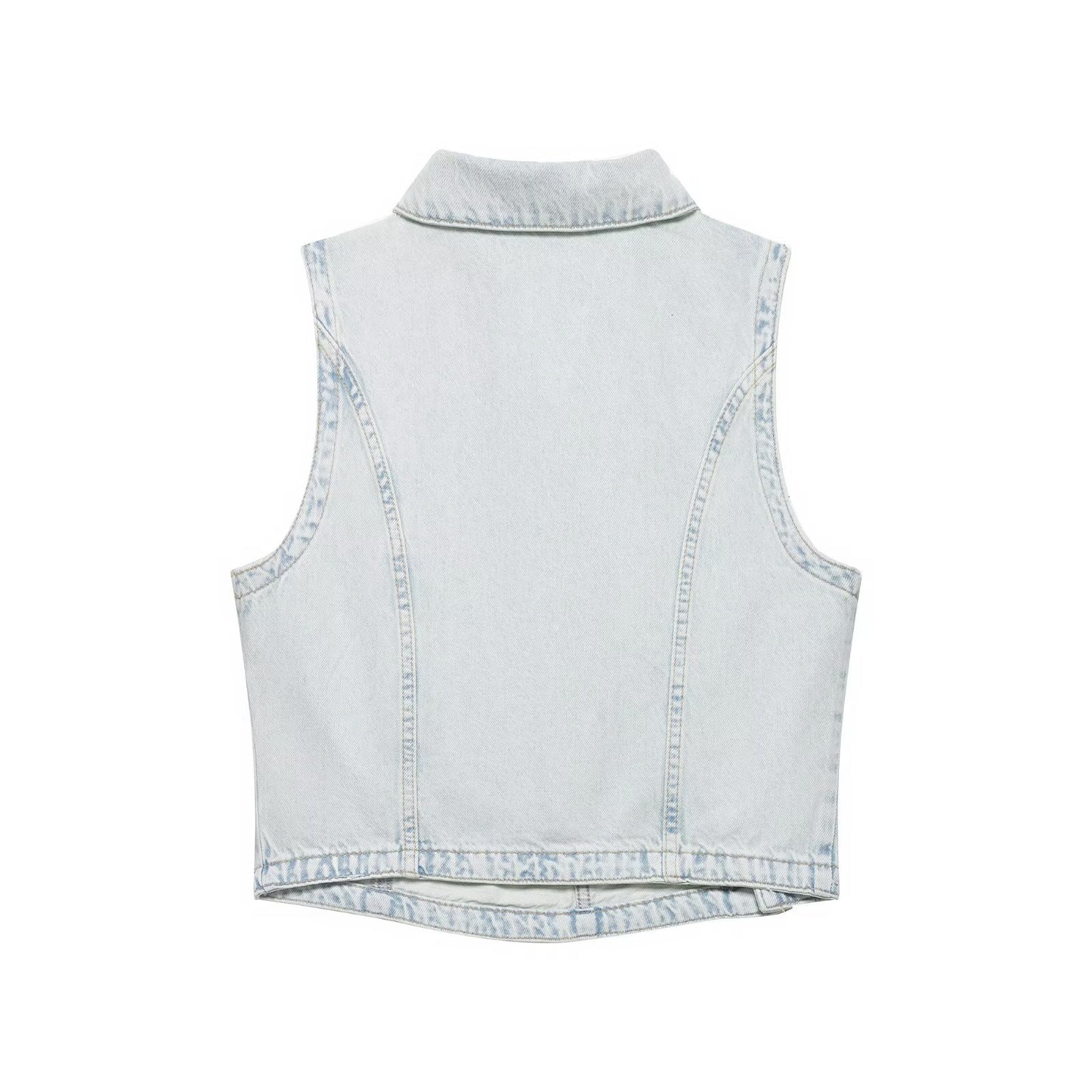 Street denim double breasted vest+jeans set