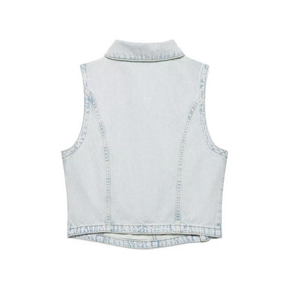 Street denim double breasted vest+jeans set