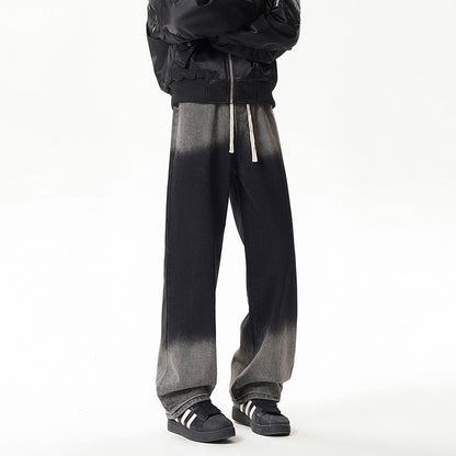 Gradient Drawstring Wide-Leg Jeans for Men