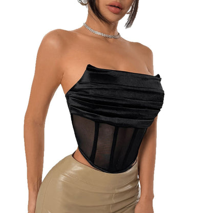 Sweet and Spicy Style Women's Unique Design Patchwork Backless Mesh Halter Nightclub Top