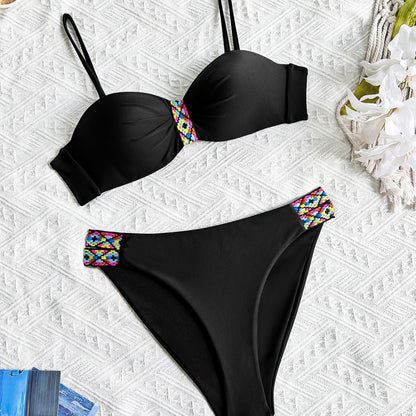 Bikini Set with Woven Straps and Rigid Cups, Backless Sexy Two-Piece Swimsuit