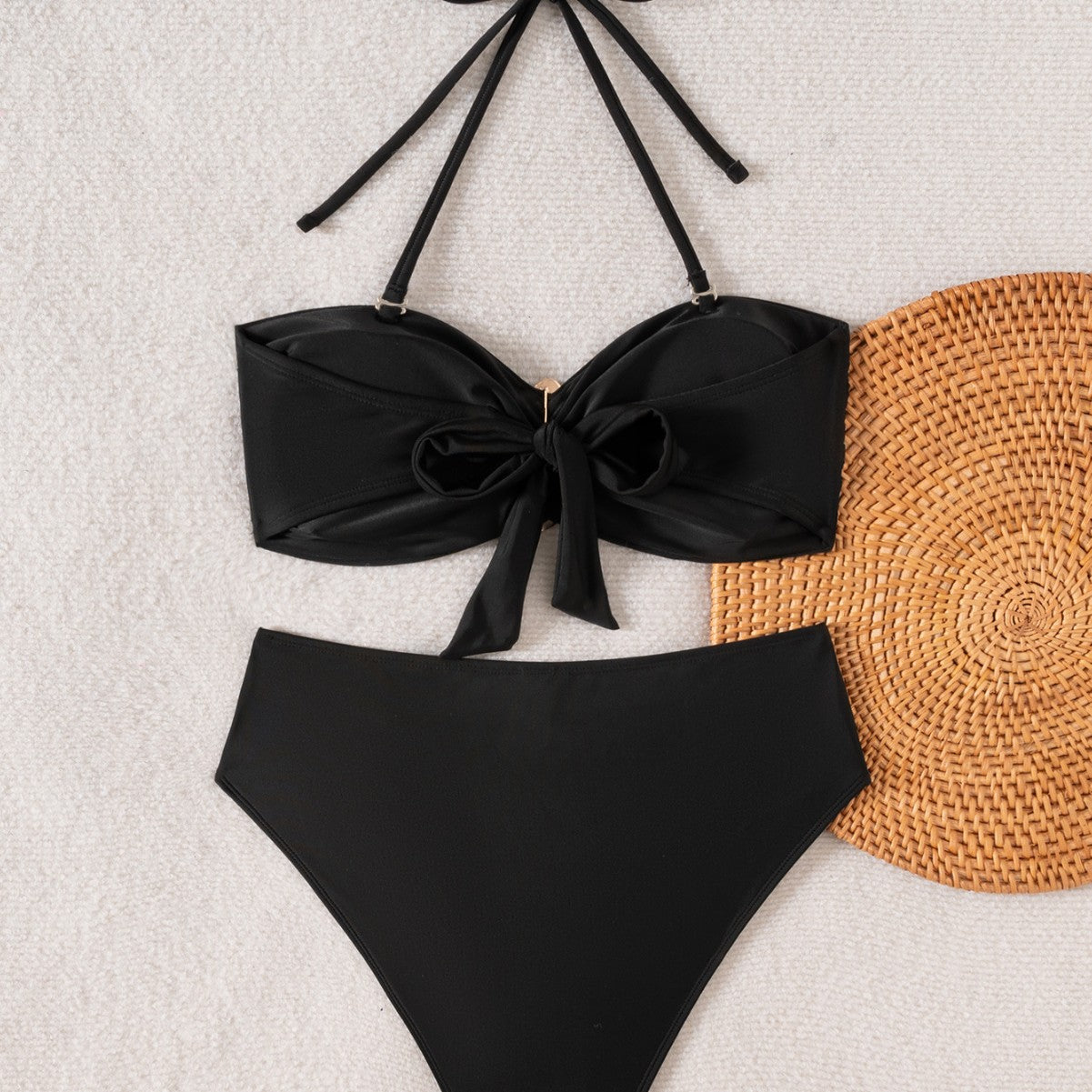 New  Style Pure Color Detachable Neck Strap Sexy Tube Top Bikini Swimsuit Set