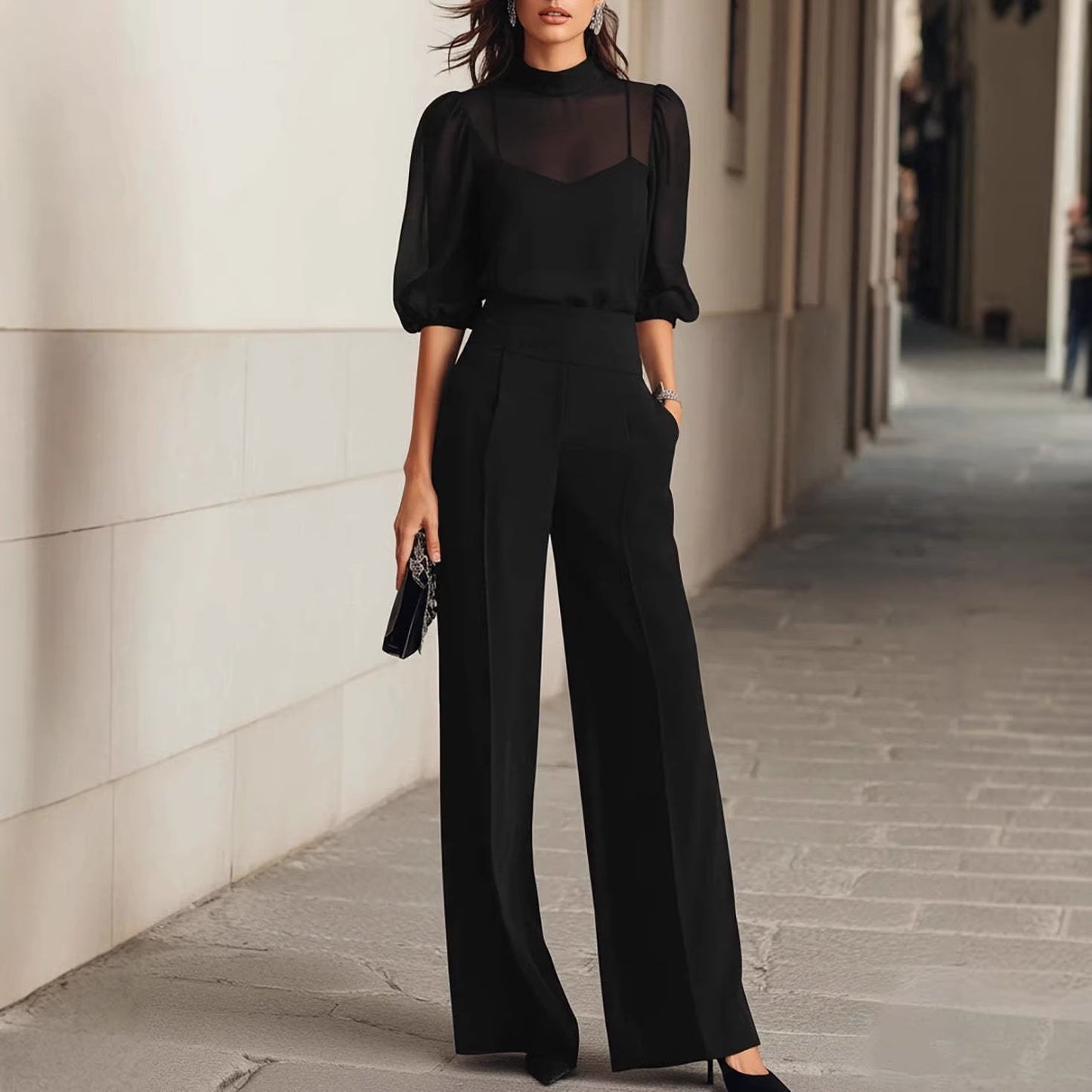Printed Short Sleeve Wide Leg Pants Three-Piece Set for Women Summer Fashion Slim Fit Outfit