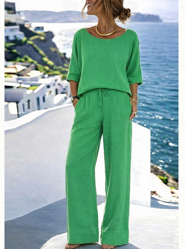 Elegant vacation daily short sleeved pants beach vacation set