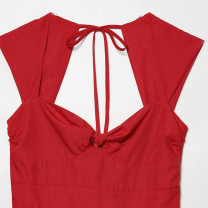 Square neck sleeveless neckline twisted backless dress