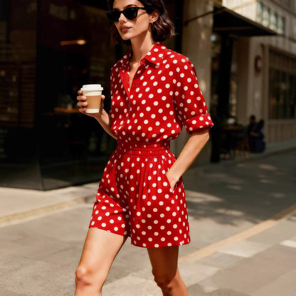Wave dot short sleeved top and shorts set