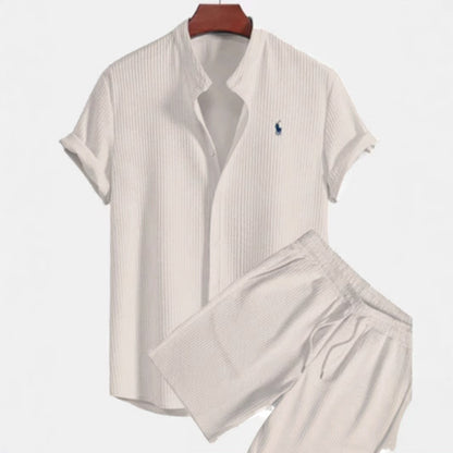 Summer Men's Casual Loose Short-Sleeve Shirt and Shorts Set, Ice Silk Material