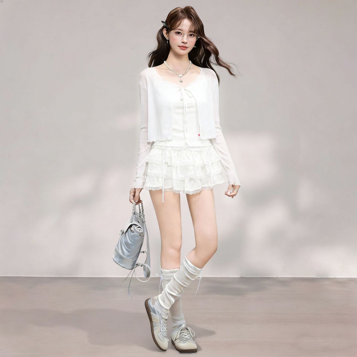 Long Sleeve Cardigan with Strap Dress, Summer Sheer Bolero with Ruffles