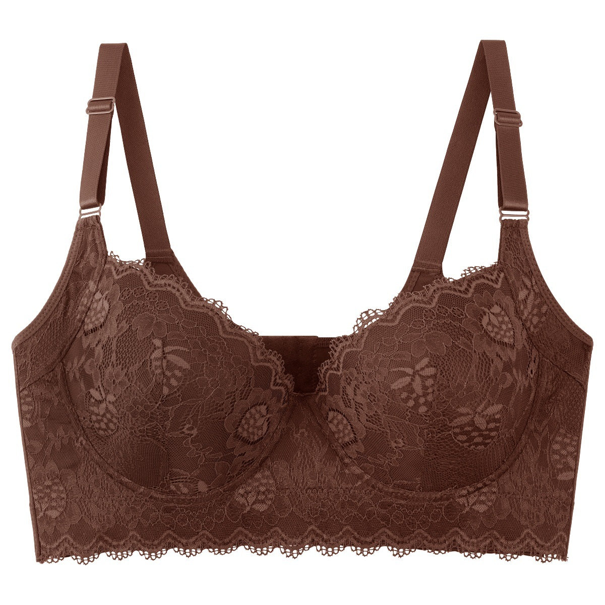 Sexy Lace Seamless Bra for Women with Steel Ring, Push-Up, Side Support, Anti-Sagging, Deep V Neckline, Large Size