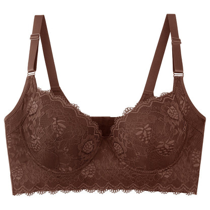 Sexy Lace Seamless Bra for Women with Steel Ring, Push-Up, Side Support, Anti-Sagging, Deep V Neckline, Large Size