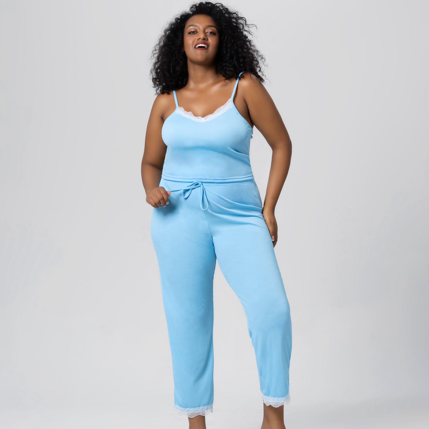 Pajamas Set Lightweight Lace Trim Camisole and Sleep Pants Loungewear Ensemble