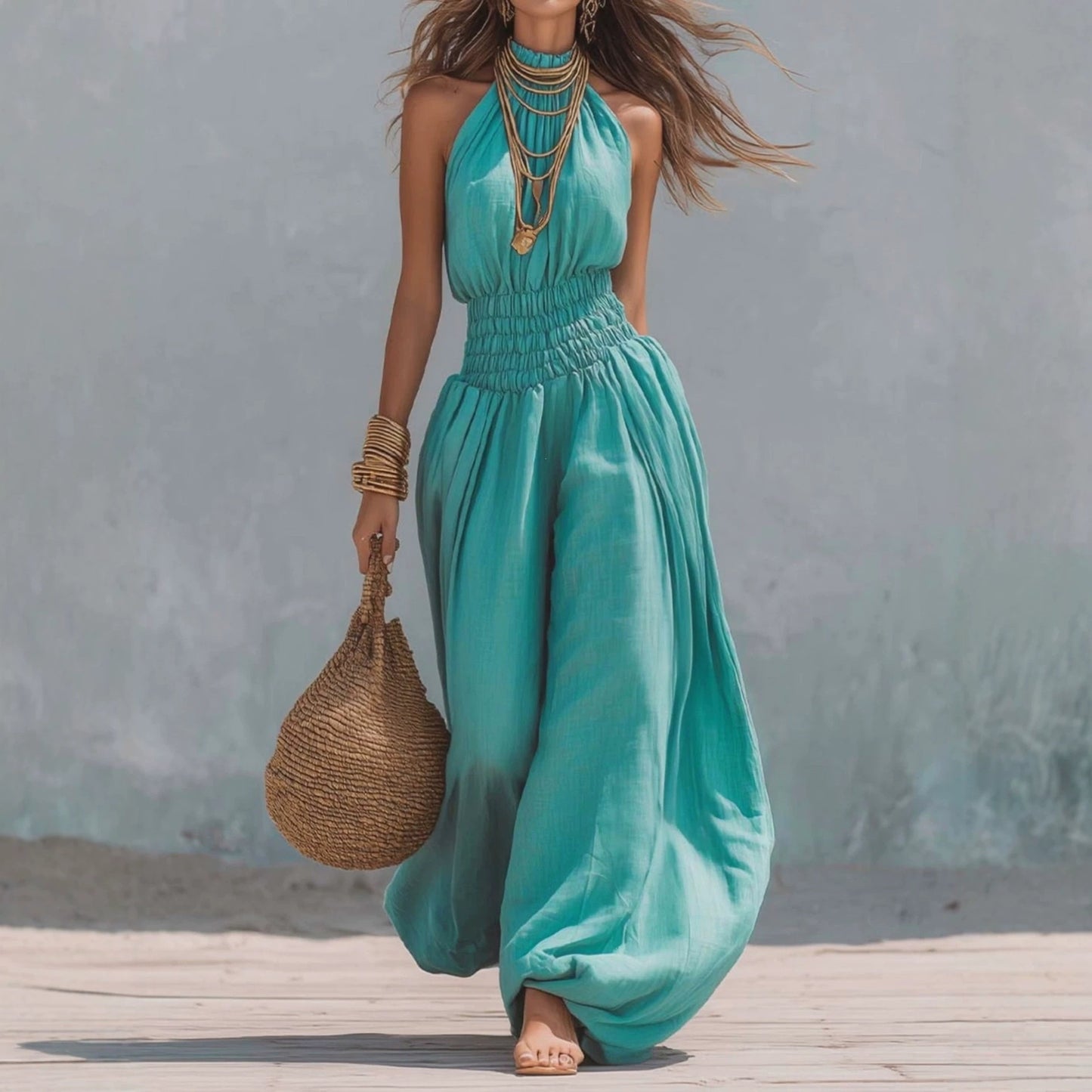 Sleeveless hanging neck lantern pants jumpsuit for women