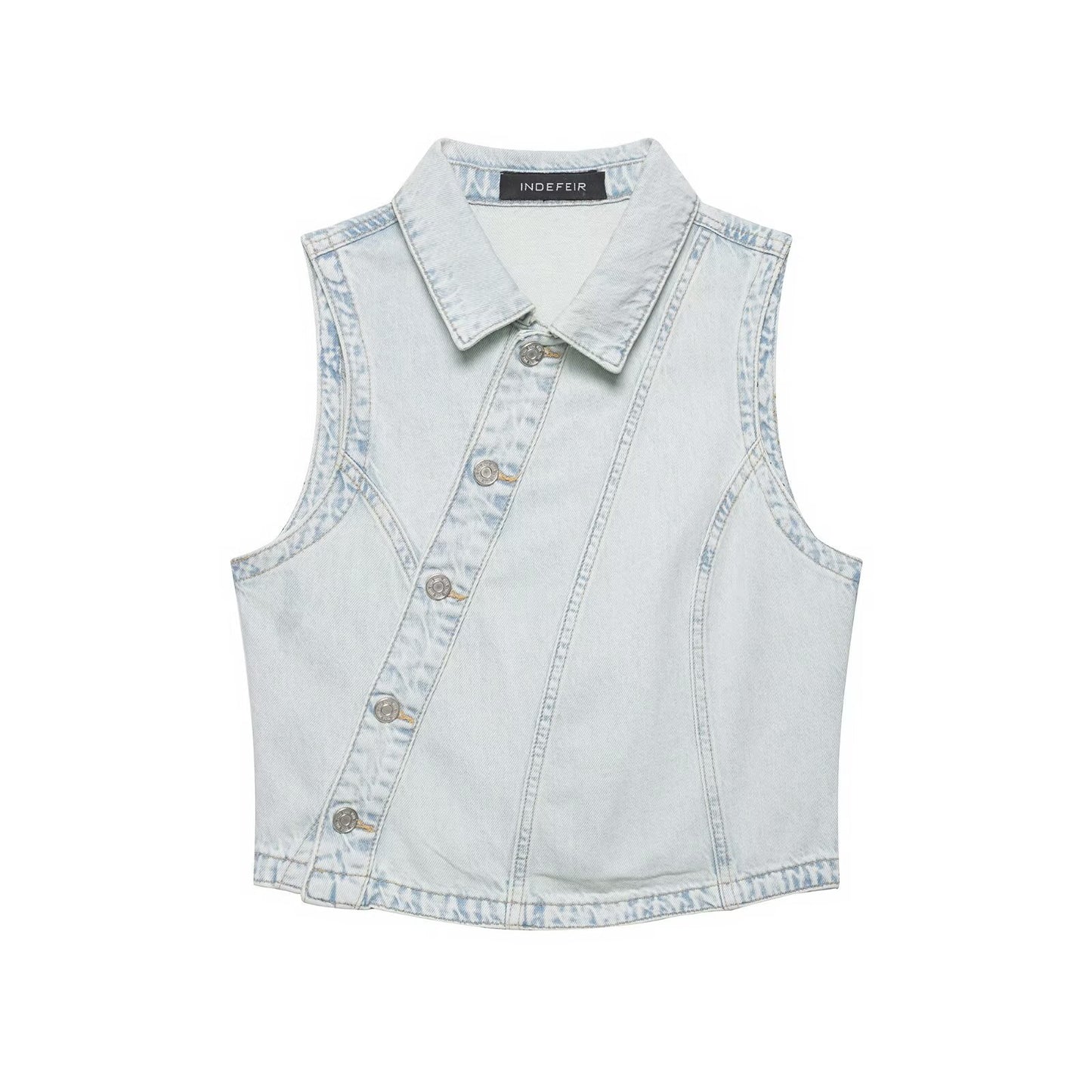 Street denim double breasted vest+jeans set