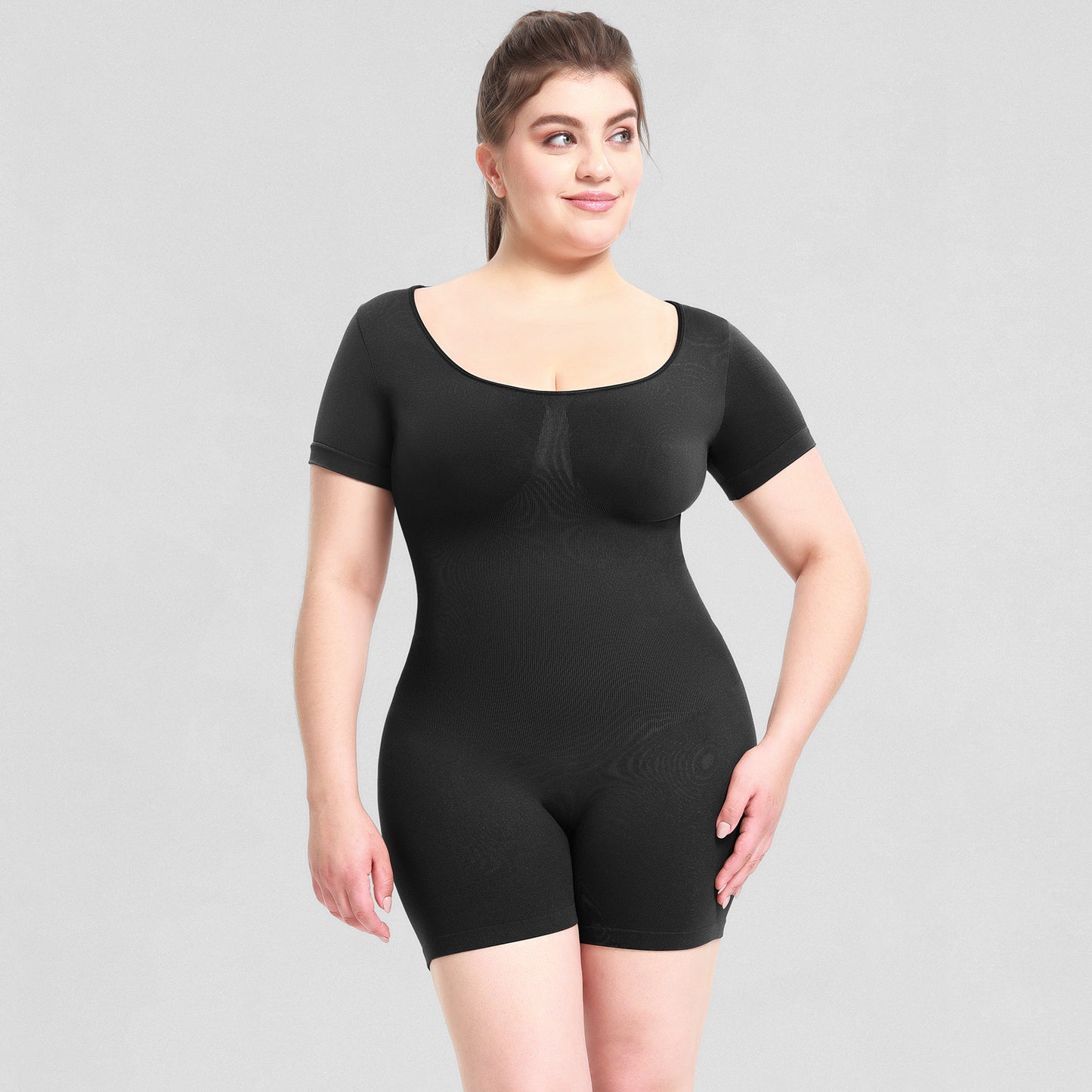 Waist-Cinching Bodysuit for Women Shapewear Short Sleeve Bodysuit with Butt-Lifting Effect