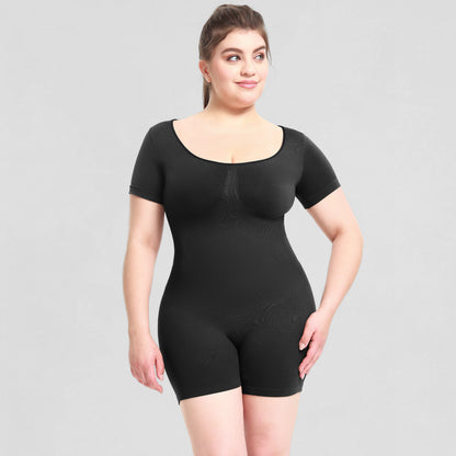 Waist-Cinching Bodysuit for Women Shapewear Short Sleeve Bodysuit with Butt-Lifting Effect