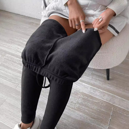 Pure Color Fleece Drawstring Slim Warm High-Waist Outerwear Leggings