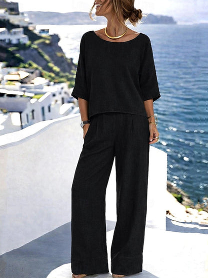 Elegant vacation daily short sleeved pants beach vacation set