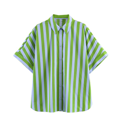 Striped women's casual top+shorts set