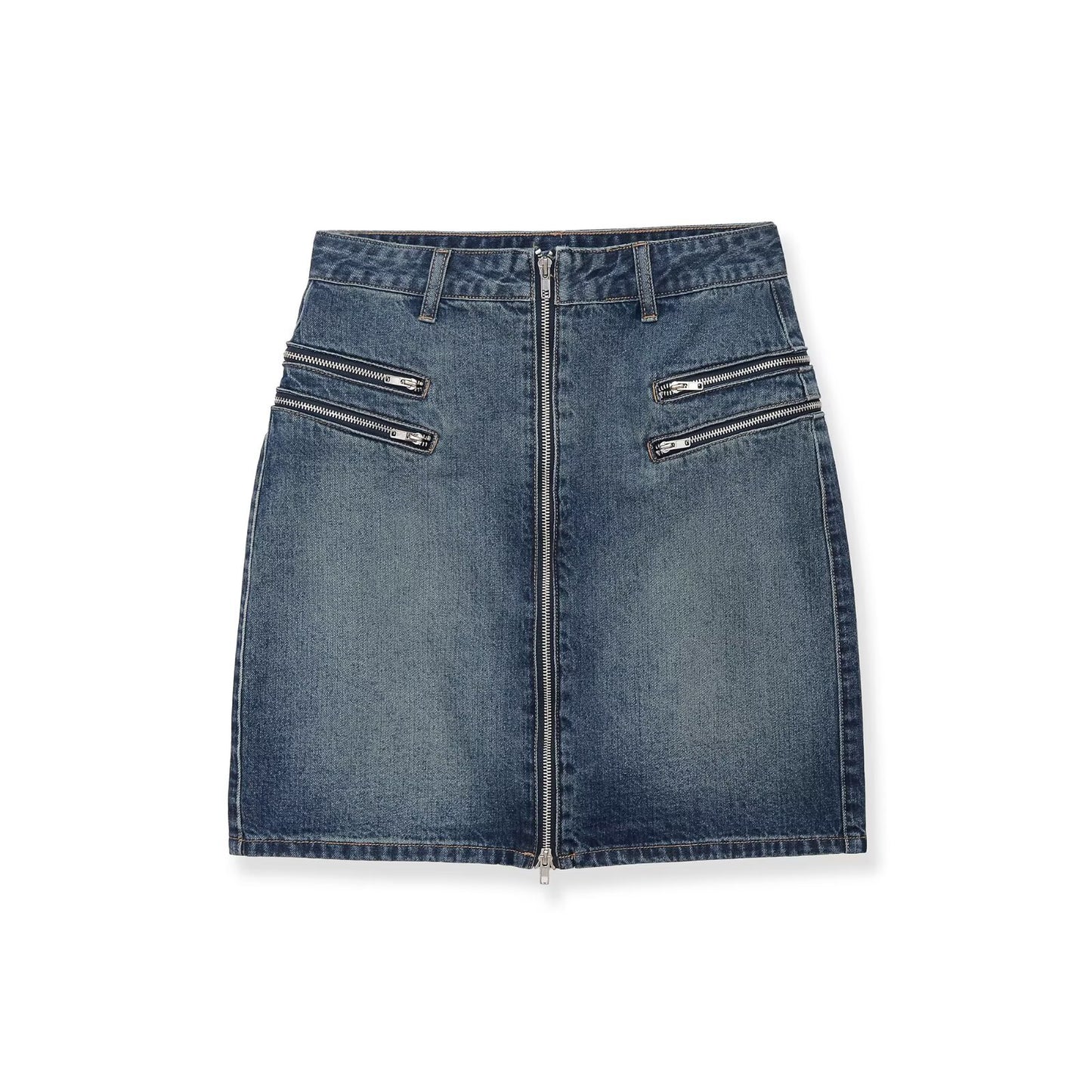 Mid waist casual denim Midi skirt