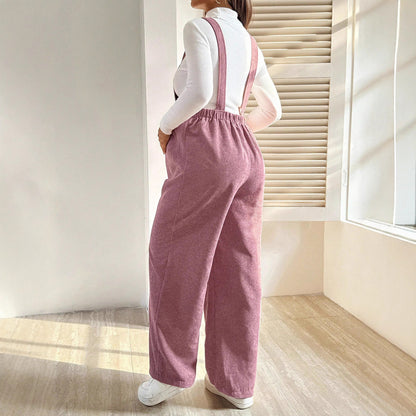 Pregnant Women's Elastic Waist Loose Corduroy Overalls