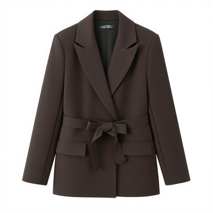 Commuter style belt suit jacket straight leg pants set