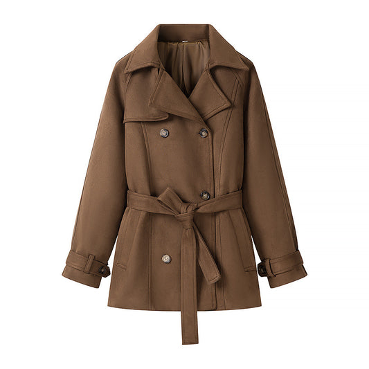 Commuting style elegant lace up waist cinching short jacket