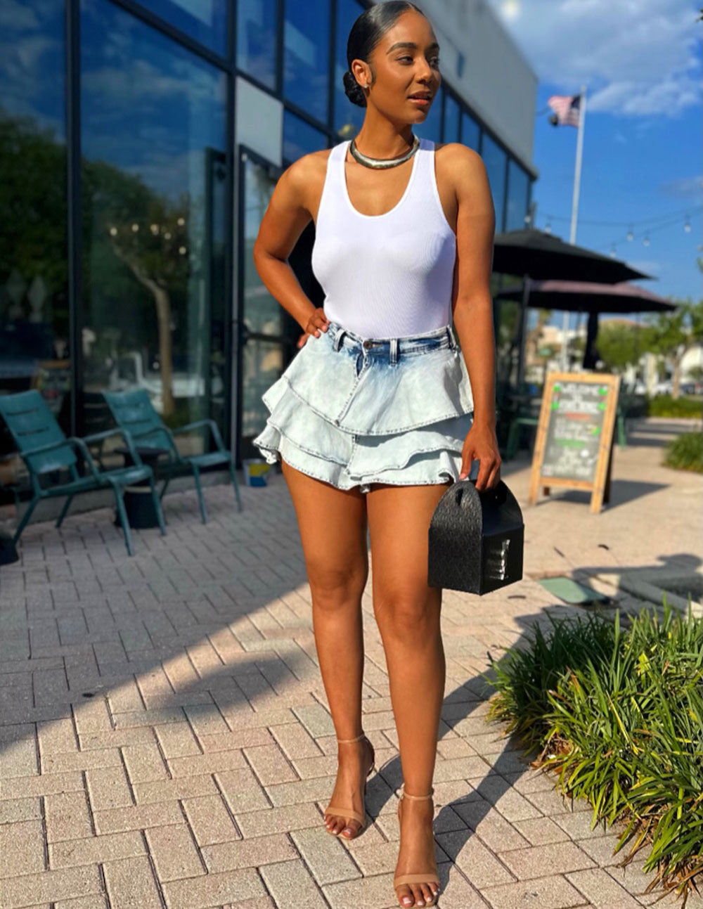 Style High-Waisted Denim Ruffle Mini Skirt Fashion Irregular Mini Skirt for Women