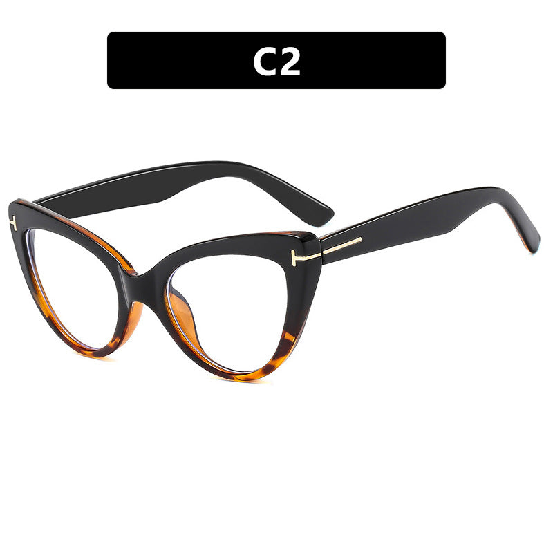 Letter T Triangle Cat Eye Flat Mirror New Frame Anti Blue Light Ins Fashion Frame Glasses Trend