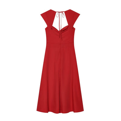 Square neck sleeveless neckline twisted backless dress