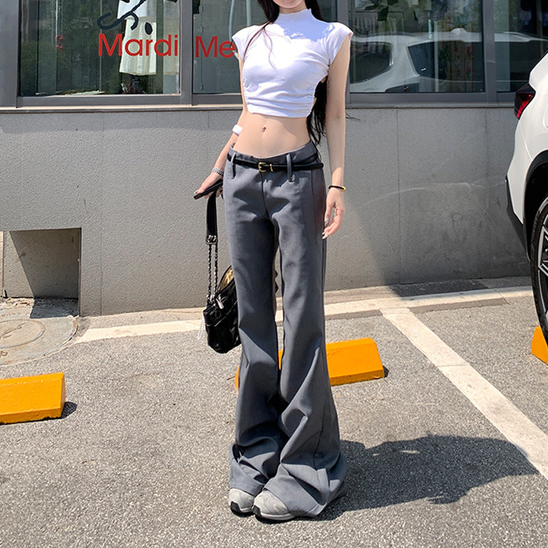 Grey Spicy Low-Waist Flared Casual Trousers for Women Slimming Vertical Feel Suit Pants Summer Thin Style