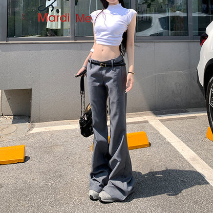 Grey Spicy Low-Waist Flared Casual Trousers for Women Slimming Vertical Feel Suit Pants Summer Thin Style