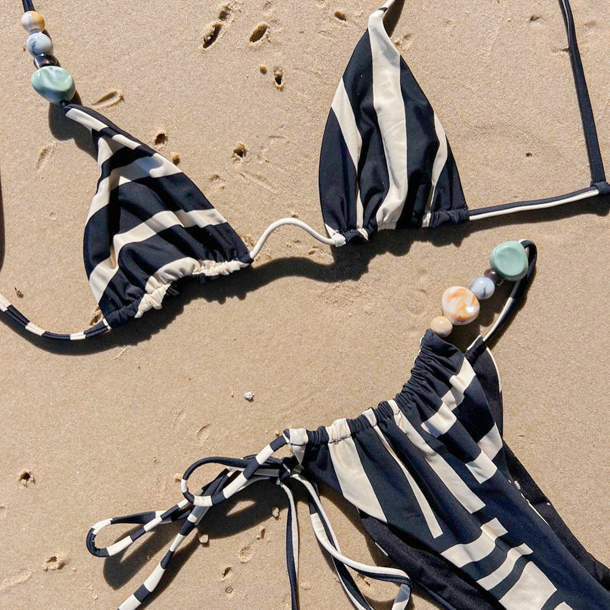 Three-Piece Swimsuit Women's Sexy Striped Swimwear Separate Two-Piece Set