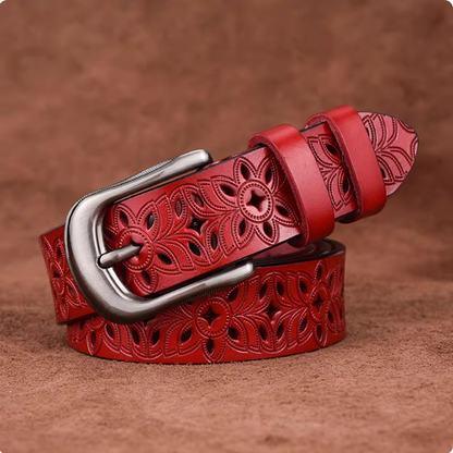 Hollow out belt, women's genuine leather needle buckle, cowhide wide belt, fashionable and versatile,