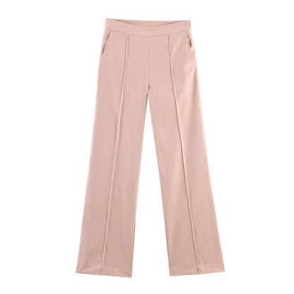 Linen double breasted suit+straight leg pants set