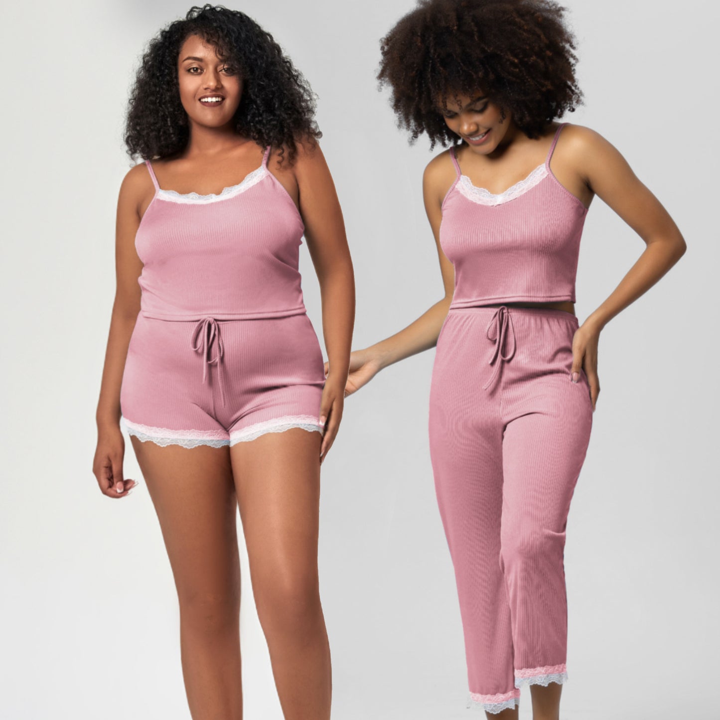 Pajamas Set Lightweight Lace Trim Camisole and Sleep Pants Loungewear Ensemble