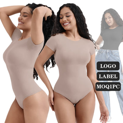 Body Compression Chest Shaper Seamless Solid Color Short Sleeve Jumpsuit