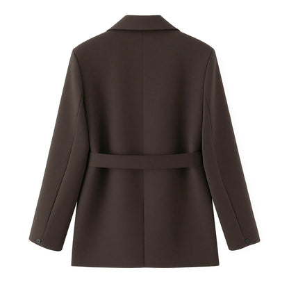 Commuter style belt suit jacket straight leg pants set