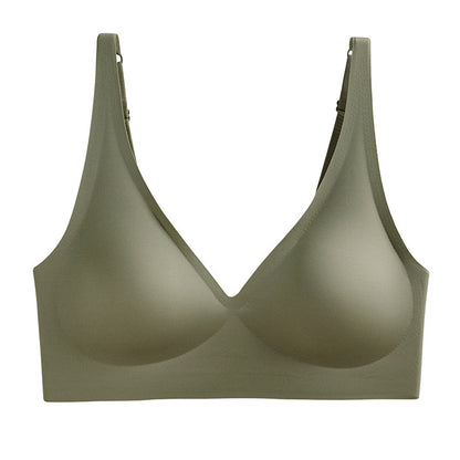 French Seamless Jelly Stripe Bra, No Steel Ring, Plumping and Lifting, Ice Silk, Outer Wear, Plus Size, Youthful Style