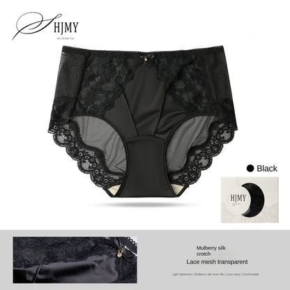 Luxury Mid-High Waist Women's Underwear with Silk-Cotton Lining Antibacterial Mesh Sexy Lace Design