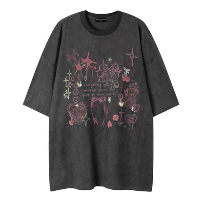 Graffiti teddy bear printed short sleeved shirt