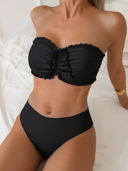 Cross-border  Separate Tube Top Ruffle Strapless Swimsuit Set Bikini