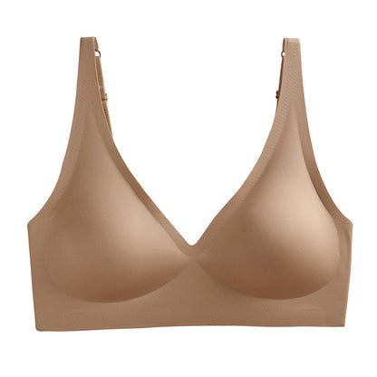 French Seamless Jelly Stripe Bra, No Steel Ring, Plumping and Lifting, Ice Silk, Outer Wear, Plus Size, Youthful Style